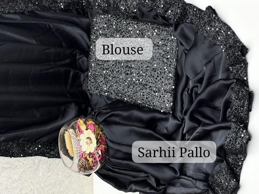 Luxurious Shamoz Silk Sequins Embroidered Saree – 2 Pcs