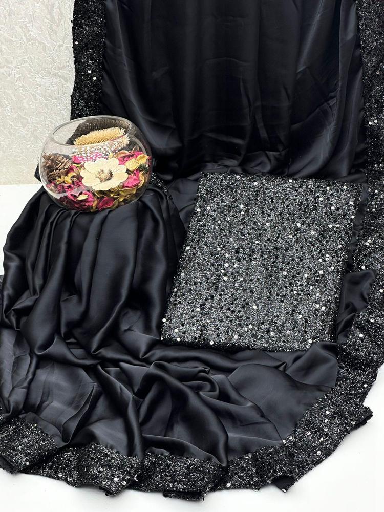 Luxurious Shamoz Silk Sequins Embroidered Saree – 2 Pcs